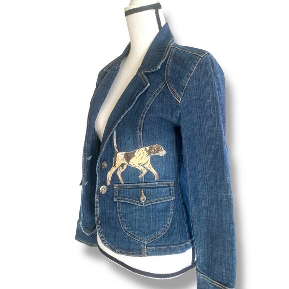 VTG Western Embellished Stretch Denim Blazer Jacket Sz S Horse Girl Pointer Dog - Picture 5 of 13